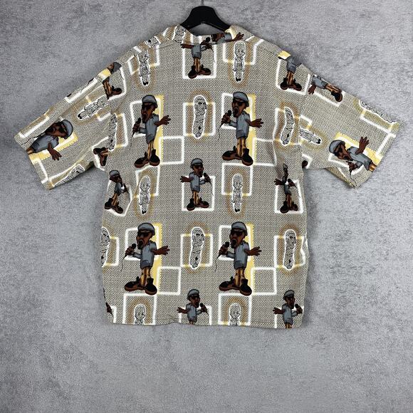Seals Shirt Mens XL Brown Tan Rapper Hip Hop Print Button Front Camp Hawaiian - Picture 13 of 13